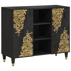 vidaXL Buffet avec étagère Noir 90 x 33 x 75 cm Bois de mangue massif