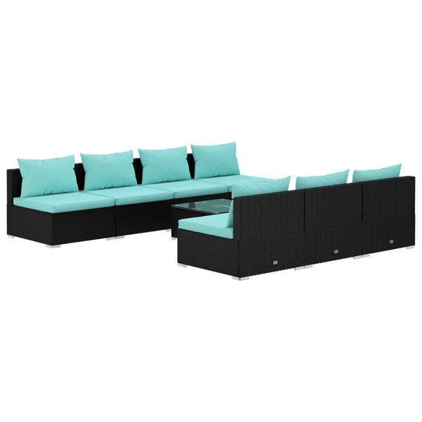 vidaXL Salon de jardin 8 Pièces avec coussins résine tressée noir