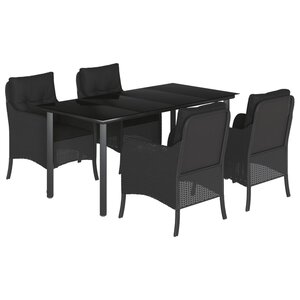 vidaXL Ensemble à manger de jardin coussins 5Pièces Noir Résine tressée