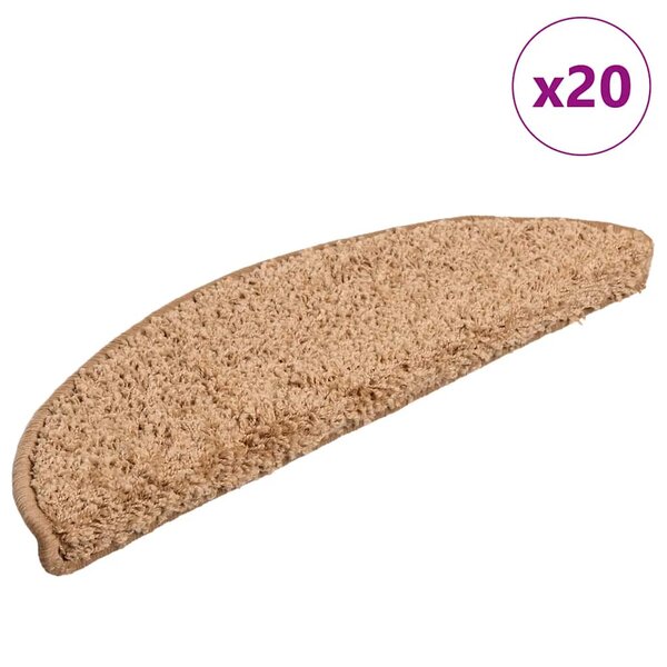 vidaXL Tapis d'escalier 20 pièces 56 x 17 x 3 cm Beige Demi-rond