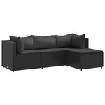 vidaXL Salon de jardin 4 Pièces avec coussins Noir Résine tressée