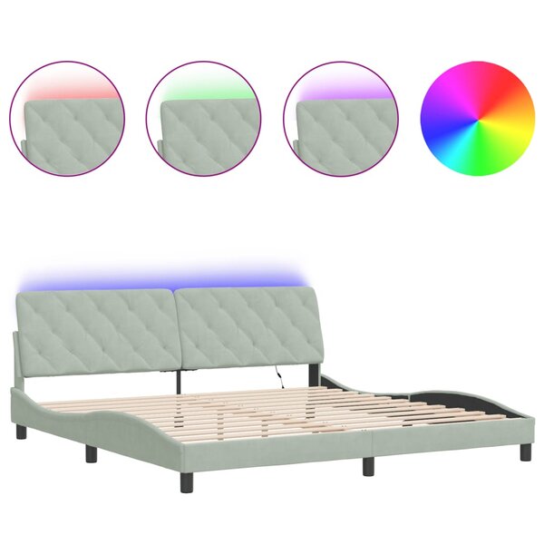 vidaXL Cadre de lit avec lumières LED gris clair 200x200 cm velours