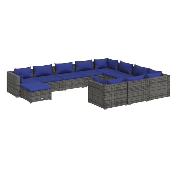 vidaXL Salon de jardin 11 Pièces avec coussins Résine tressée Gris