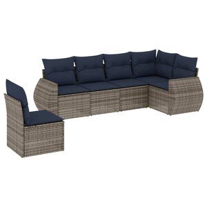 vidaXL Salon de jardin 6 Pièces avec coussins gris résine tressée