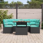 vidaXL Ensemble de canapé de jardin avec coussin 7 Pièces Noir et bleu