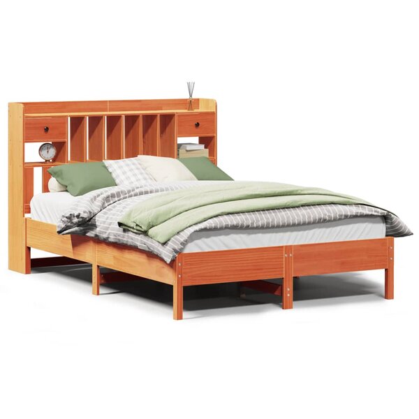 vidaXL Lit bibliothèque sans matelas cire marron 150x200 cm pin massif
