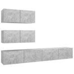 vidaXL Ensemble de meubles TV 4 Pièces Gris béton Bois d'ingénierie