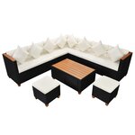 vidaXL Salon de jardin 7 Pièces avec coussins Résine tressée Noir