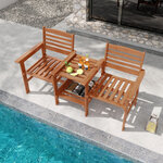 Ensemble de meubles de patio 2 places en bois causeuse d'extérieur avec table basse et trou pour parasol ensemble de conversation 20_0008484