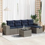 vidaXL Salon de jardin 6 Pièces avec coussins gris résine tressée