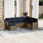 vidaXL Salon de jardin 7 Pièces avec coussins gris résine tressée