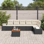 vidaXL Ensemble de canapé de jardin avec coussin 7 Pièces Noir Poly rotin