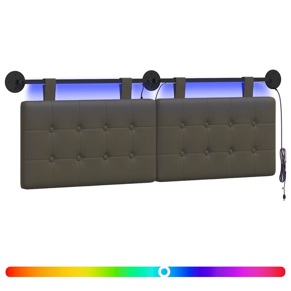 vidaXL Tête de lit suspendue Avec lumière LED Gris Simili cuir