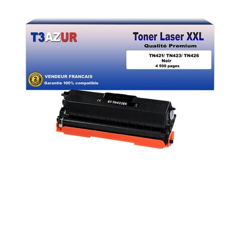 Toner compatible avec Brother TN421  TN423  TN426  Noire - 4 500 pages - T3AZUR