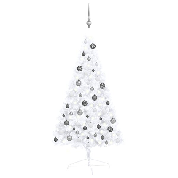 vidaXL Demi-arbre de Noël artificiel pré-éclairé et boules blanc 120cm