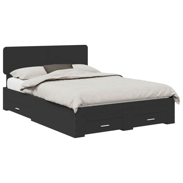 vidaXL Cadre de lit avec tiroir Noir 140 x 190 cm Bois d'ingénierie