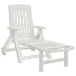 vidaXL Chaise longue pliable avec roues blanc PP