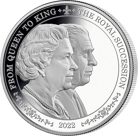 Pièce de monnaie en Argent 25 Dollars g 1000 (1 Kg) Millésime 2022 The Royal Succession FROM QUEEN TO KING