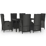 vidaXL Ensemble à manger jardin et coussins 7 Pièces Noir et gris Rotin