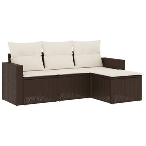 vidaXL Salon de jardin 4 Pièces avec coussins marron résine tressée