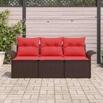 vidaXL Ensemble de Canapés 3 Pièces Marron et rouge polyrotin