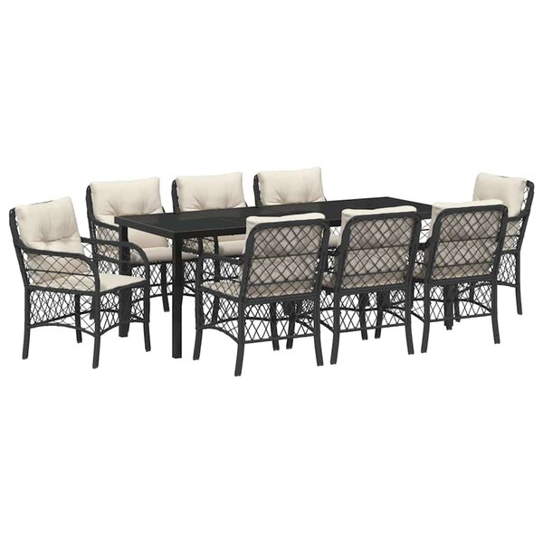 vidaXL Ensemble de salle à manger pour jardin 9 pc Noir polyrotin