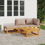 vidaXL Salon de jardin 4 Pièces avec coussins taupe bois massif