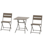 Ensemble bistro de jardin 3 pièces pliables design contemporain table carrée et 2 chaises à lattes métal époxy PE aspect bois