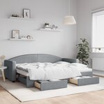 vidaXL Lit de jour avec gigogne et tiroirs gris clair 80x200 cm tissu
