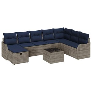 vidaXL Ensemble de Canapés avec coussin 9 Pièces Gris et marine polyrotin