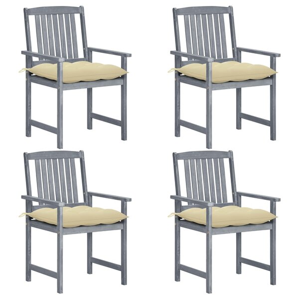 vidaXL Chaises de jardin et coussins lot de 4 Gris Bois acacia massif