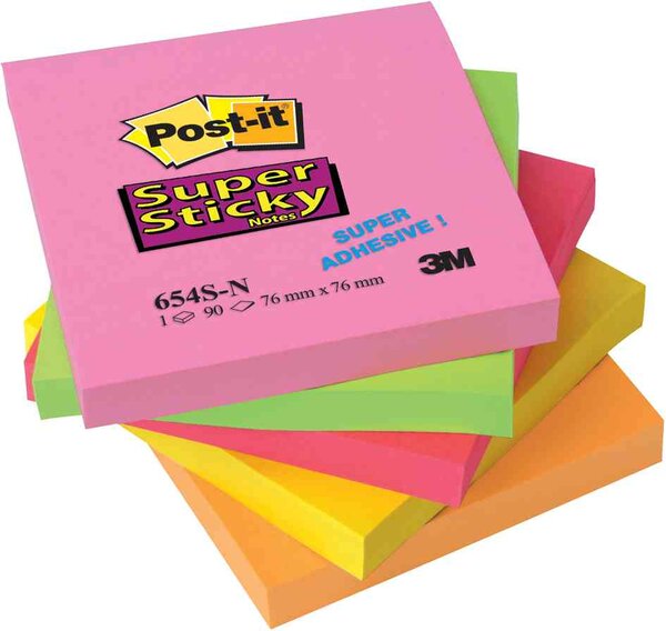 Post-it Notes repositionnables Super Sticky Néon 76 x 76 mm POST-IT