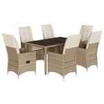vidaXL Ensemble à manger de jardin et coussins 7 Pièces beige poly rotin