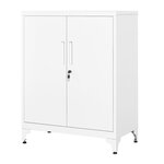 Caisson de bureau placard polyvalent armoire de bureau à 2 portes verrouillable meuble de rangement en acier pour bureau salon blanc 12_0004833