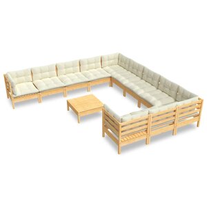 vidaXL Salon de jardin 12 Pièces avec coussins crème Bois de pin