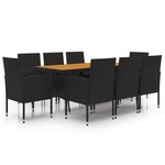 vidaXL Mobilier à dîner d'extérieur 9 Pièces Résine tressée Noir