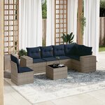 vidaXL Salon de jardin 7 Pièces avec coussins gris résine tressée