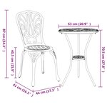 Ensemble de jardin bistro 3 pièces vert en aluminium style fonte