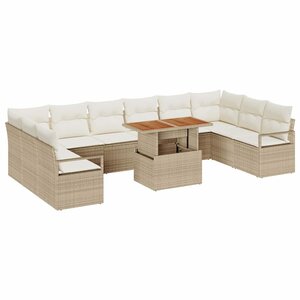 vidaXL Ensemble de canapé de jardin 11 Pièces Beige Poly rotin