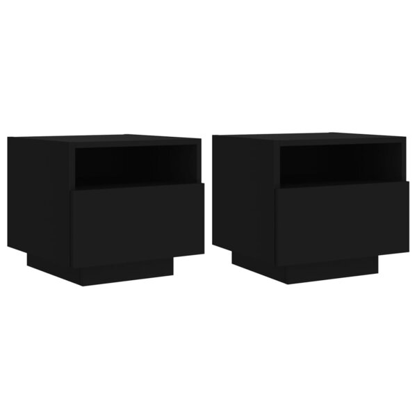 vidaXL Armoires de chevet avec lumières LED 2 Pièces noir 40x39x37 cm