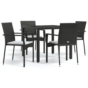 vidaXL Ensemble à manger de jardin coussins 5Pièces Noir Résine tressée
