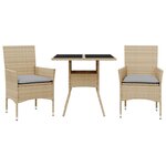 vidaXL Ensemble à manger de jardin et coussins 3 Pièces beige rotin verre