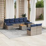 vidaXL Salon de jardin 10 Pièces avec coussins gris résine tressée