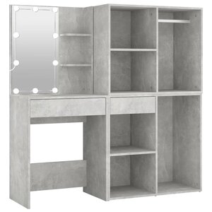 vidaXL Coiffeuse à LED avec 2 armoires Gris béton Bois d'ingénierie