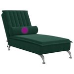 vidaXL Chaise longue de massage avec traversin vert foncé velours
