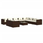 vidaXL Salon de jardin 11 Pièces avec coussins marron résine tressée