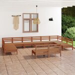 vidaXL Salon de jardin 12 Pièces Marron miel Bois de pin massif
