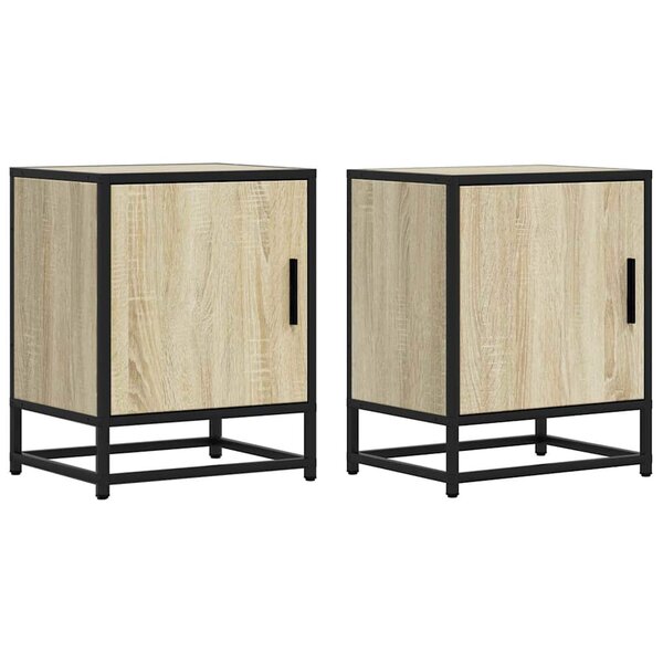 vidaXL Tables de chevet 2 Pièces chêne sonoma bois d'ingénierie et métal