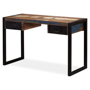 Bureau table meuble travail informatique avec 2 tiroirs bois de récupération massif 120 cm 0502062
