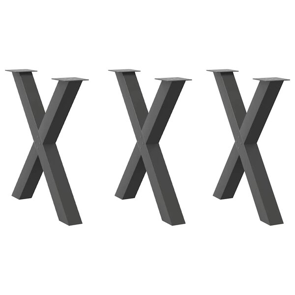 vidaXL Pieds de table à manger en forme de X  3 pièces  anthracite  70 x (72-73) cm  acier